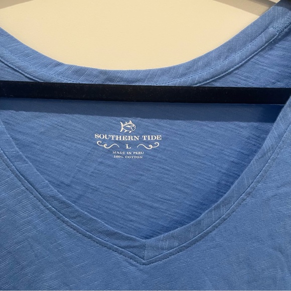 Southern tide preppy royal blue ruffle v neck short sleeve top size L - Picture 5 of 6